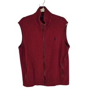 Polo Ralph Lauren Vest Mens Large Red Full Zip Mock Neck Knit Pockets Pony Logo